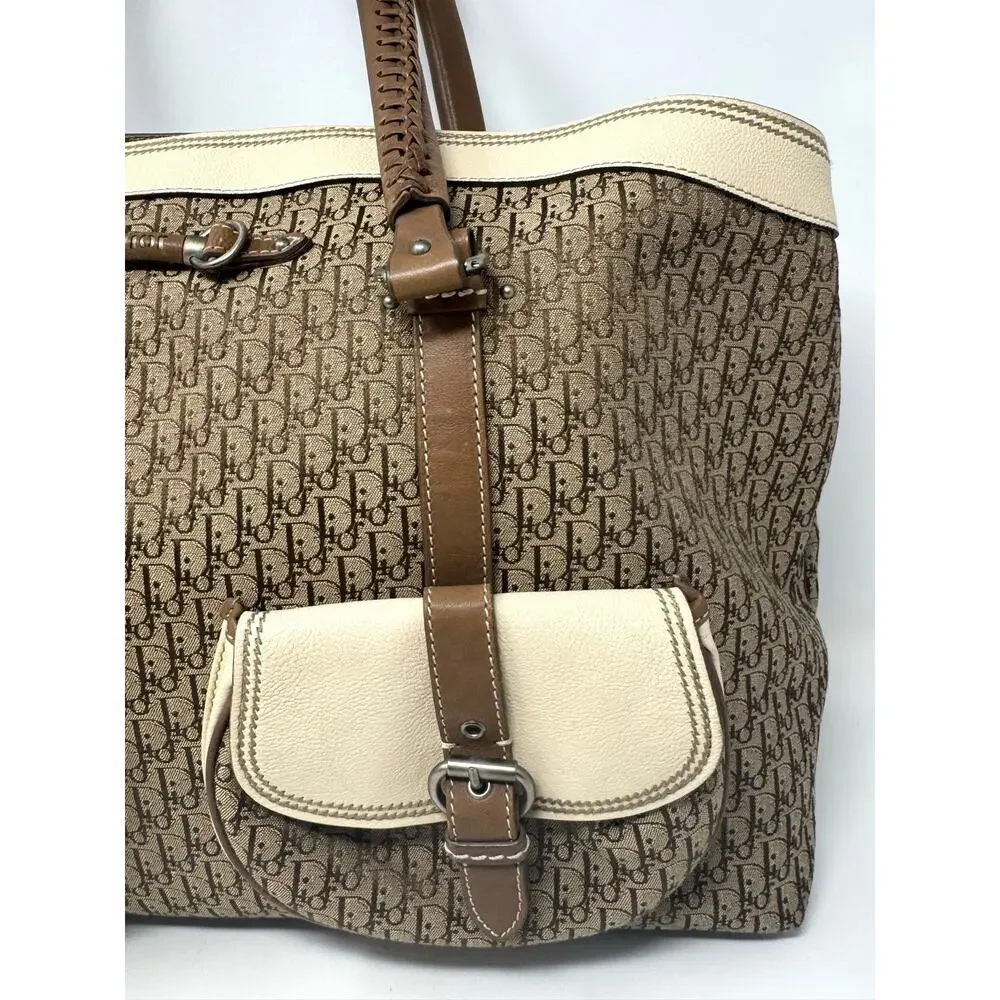 Dior Y2K John Galliano Monogram Detective Frame Beige Canvas Leather Bag